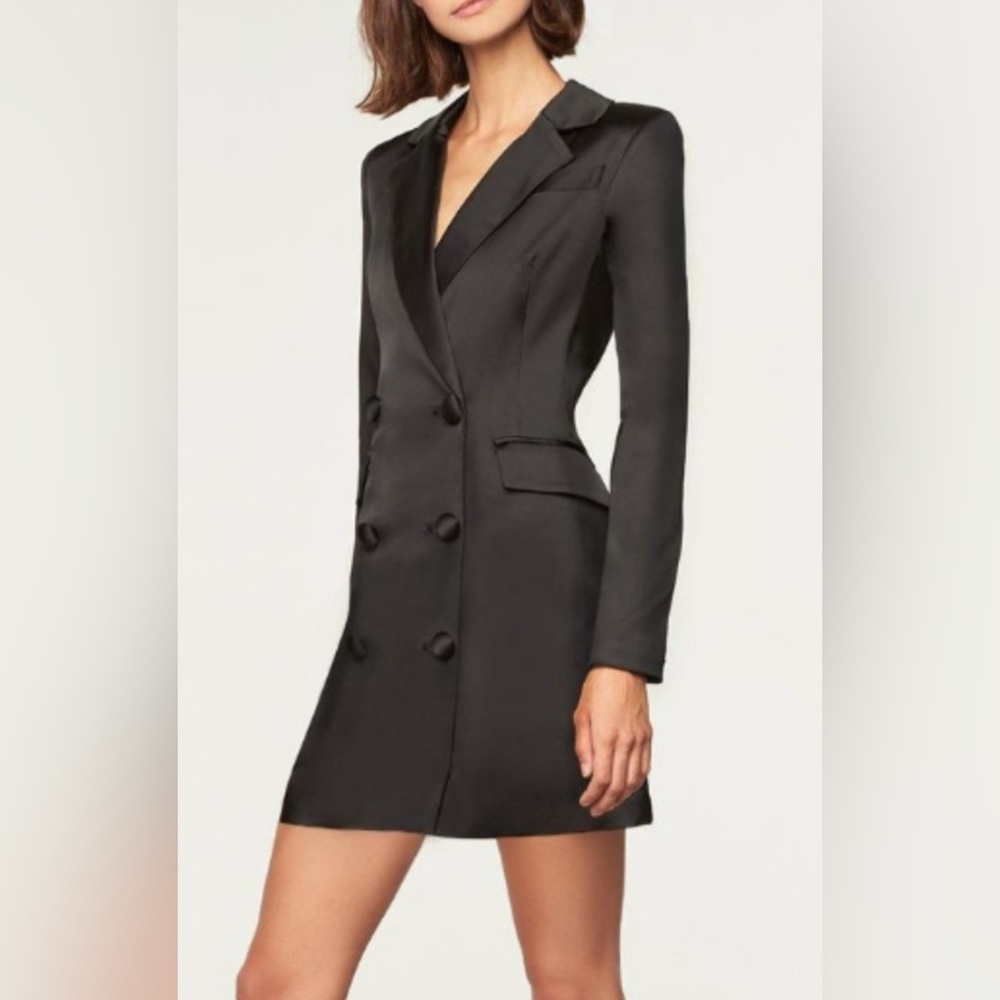 Milly Black Double-Breasted Satin Blazer Dress